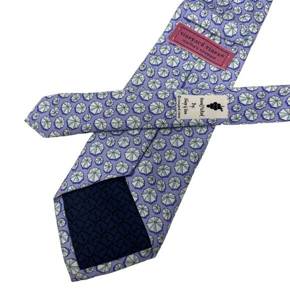 Vineyard Vines 100% Silk Blue Purple Umbrella Neck Tie Length 60" Width 3 3/4" - Picture 4 of 4